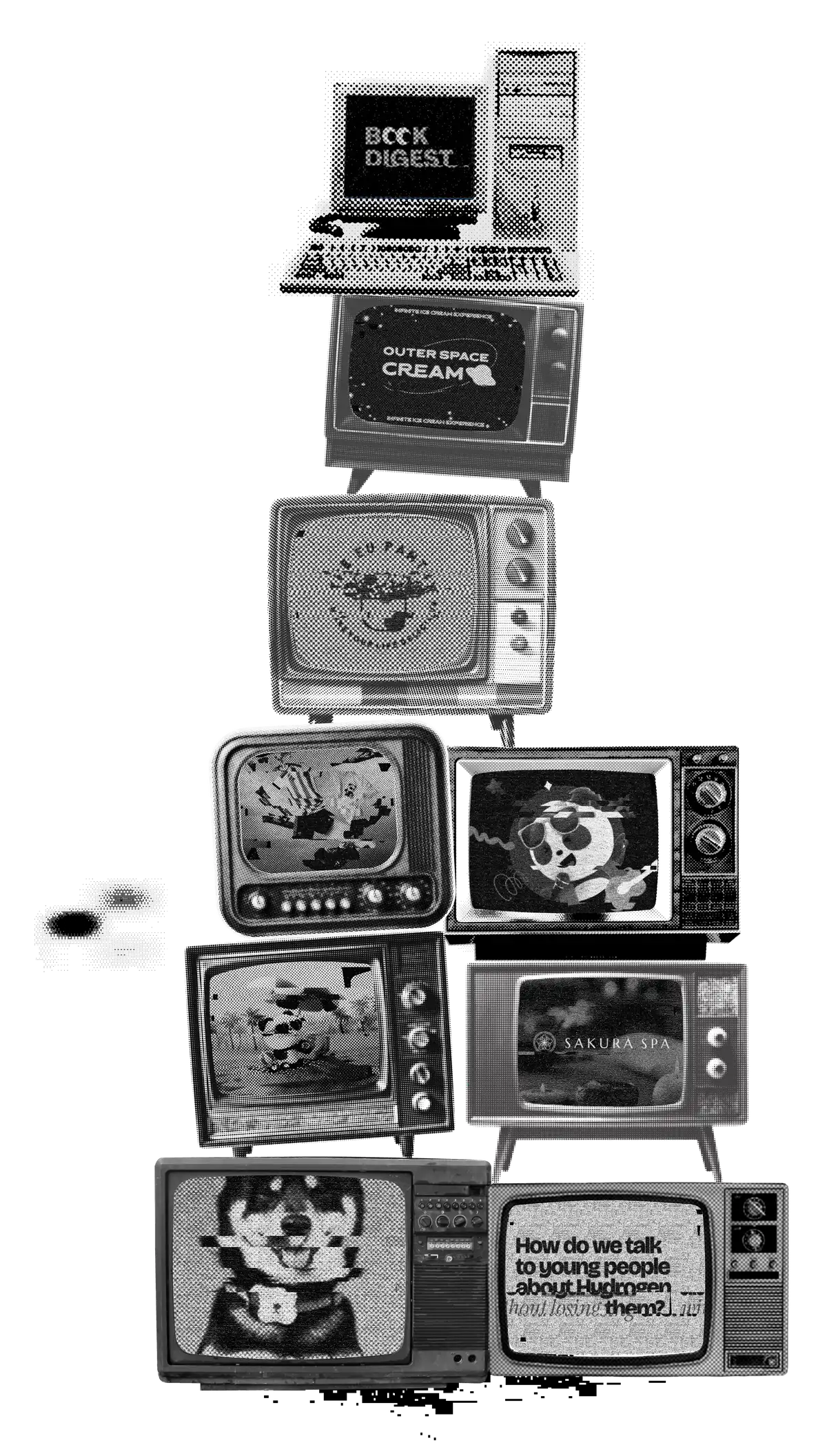 Animated stack of retro TVs showing project work